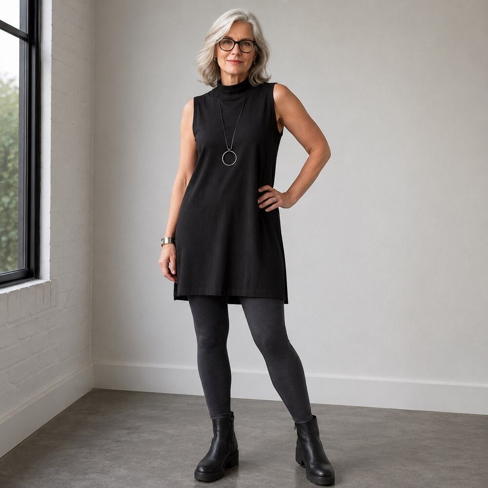 Eileen Fisher Sleeveless Knit Mock Neck Tunic SzXL Quiet Luxury Lagenlook